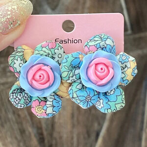 Pastel Fluffy Puffy Boho Flower Floral Mosaic Earrings NEW